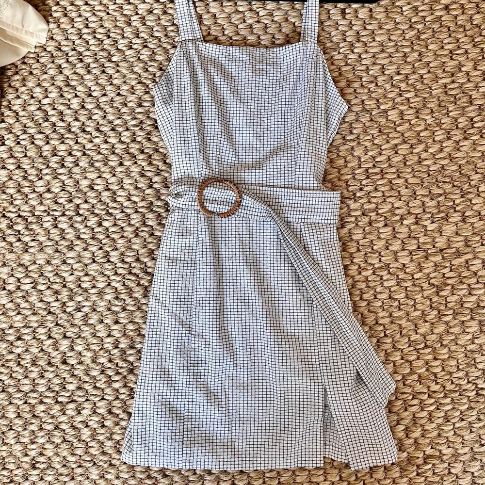 Black and White Dress with Rattan Belt